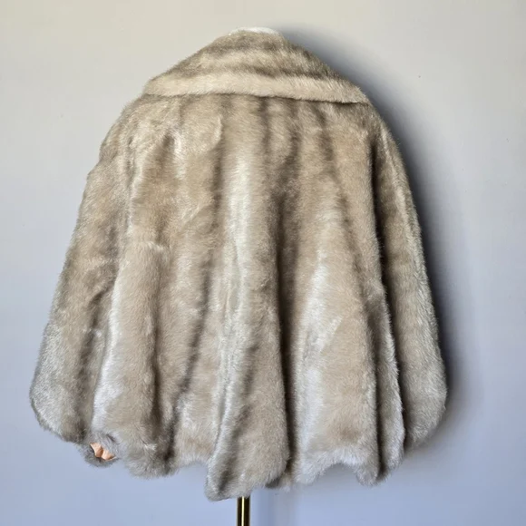 Vtg 50s 60s Regina Glenara Glenoit Faux Mink Fur Cape Tan Brown Luxury Old Money - Picture 3 of 12